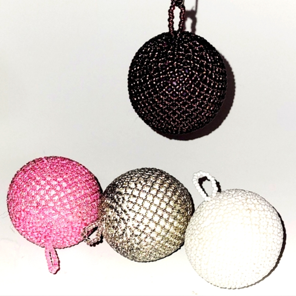 Beaded Gem Baubles Handmade with Seed Beads, Set of 4 Christmas Ball Ornaments